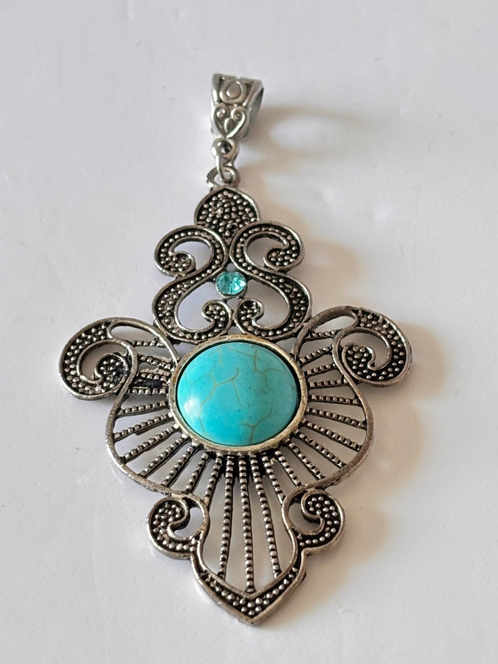Filigree silver color, turquoise stone, portuguese jewelry pendant